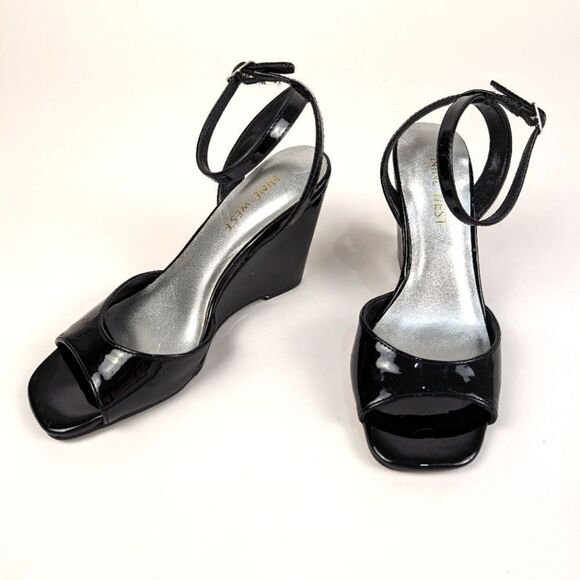 Nine West Ankle Strap Black Wedge Heels Women's 5 NWOT - Picture 2 of 11